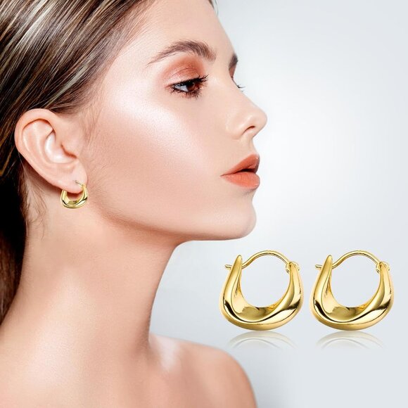 6 Pairs Gold Hoop Earrings Set for Women, 14K Gold Plated Huggie Chunky Earring - Picture 7 of 9